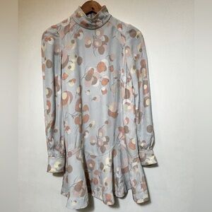 Marc Jacobs Mini Dress Size 2 Floral Bishop Sleeve Shift Dress Raised Stitching